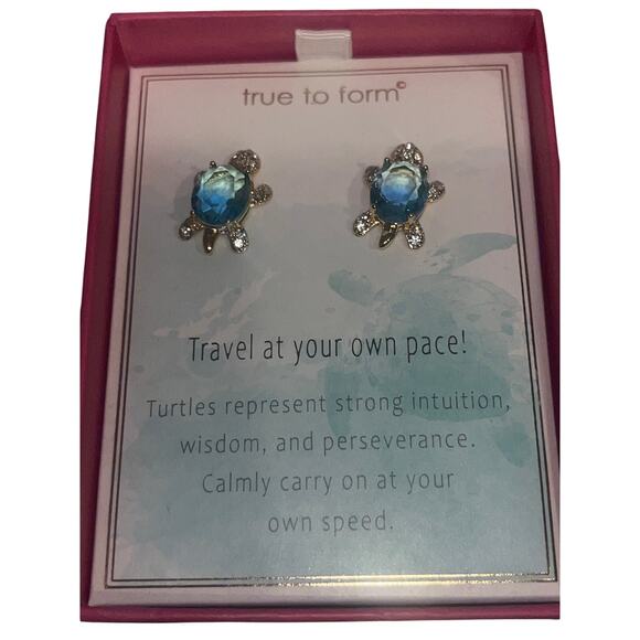 True To Form Gold tone Green Blue Prism Pave Crystal Turtle Earrings - Picture 3 of 7